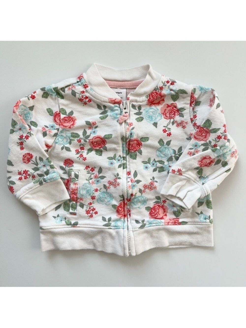 🩵 4/$20 Carter's Floral Kids Sweater -‎ White, Red, Green, Blue Zipper